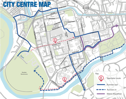 Map showing city centre spectator points